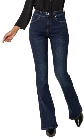 Nina Carter P212 - Jean bootcut pour femme - Taille haute - Pantalon évasé - Jean stretch - Look usé, Bleu foncé (P218-2), XL Slim Tall