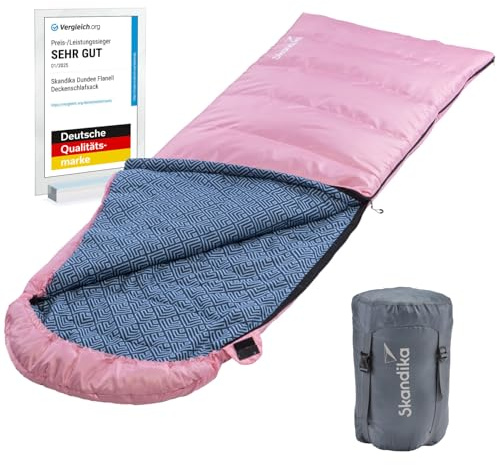 Skandika Deckenschlafsack Dundee Flanell | Baumwolle, Luxus-Qualität, koppelbar, Doppelschlafsack, 3 Jahreszeiten, bis -20°C, 220 x 80 cm/ 220 x 160 cm | Outdoor Camping Schlafsack