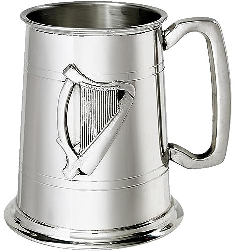 I LUV LTD Étain Chope 1 Pinte Lignes doubles Insigne de Harpe Irlandaise Surélevé en Haut et en Bas de Cadeaux Personnalisés pour Hommes et Femmes