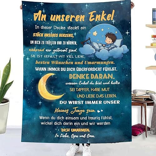 WJMSDK Personalisierte Decke Geschenke Für Enkel von Opa und Oma, Kuscheldecke Flauschige Für Enkel, 18 Geburtstag Junge, Witziges Geburtstag Weihnachten Abschluss-Geschenke