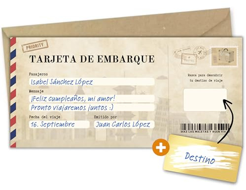 Milijou | Regalo viaje sorpresa | Tarjeta de rascar | Regalo pareja, Regalo romántico, Regalo Navidad, Tarjeta de embarque, personalizable