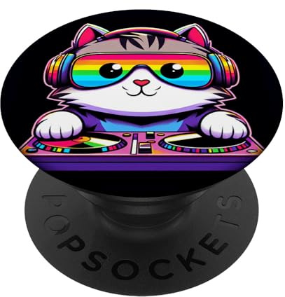 Kawaii DJ Cat Disque Jockey Tourne-disque Chat PopSockets PopGrip Interchangeable