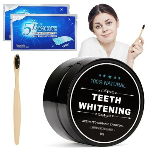 TECHEEL Aktivkohle Zahnpasta Pulver Zahnweiss Pulver Aktivkohle Teeth Whitening Powder Zahnaufhellung Bleaching Zähne Aufhellen Zahnreinigung für Natürlich Weiße Zähne
