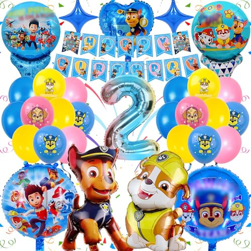 für 2 Jahre – 31 Stück 3D Cartoon Folienballons, Latexballons, Banner, Umweltfreundlich, lichtecht, Partyzubehör für Kindergeburtstag, Einfach Aufzublasen