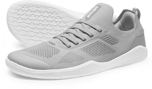 AIRHAS Men's Barefoot Shoes Zero Drop Running Minimalist Gym Shoes for Men Deadlift Cross Training Sneakers, Light Grey, 8 UK
