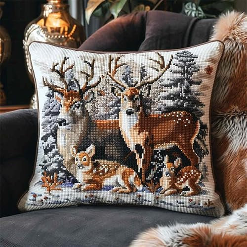 kitphoenix Latch Hook Kissen Kit, Tier Knüpfkissen Set Für Anfänger Erwachsene Oder Kinder Zum Selber Knüpfen,Tier Elefant Tiger Löwediy Knüpfteppich Knüpfpackung, Knüpfhaken Set 43 X 43 Cm