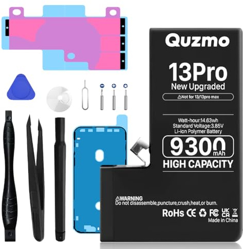 9300mAh Batterie pour iPhone 13 Pro, Batterie de Rechange Haute Capacité Compatible avec iPhone 13 Pro modèles A2636, A2638, A2639, A2640, A2483 avec kit d'outils