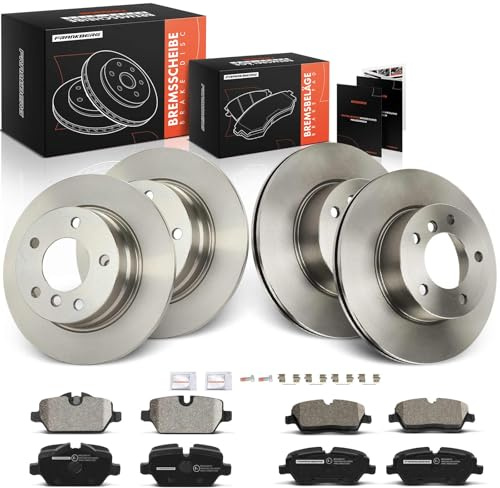 Frankberg Bremsensatz inkl. 4x Bremsscheiben + 8x Bremsbeläge Vorne Hinten | Kompatibel mit 1er E81 1.6L 2.0L 2004-2011 Replace# 34116767144, 34116774050