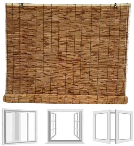 Bambusrollo Ohne Bohren Balkonrollo Bambus Rollos für Fenster Innen, Außen Terrasse Verdunklungsrollo Jalousien Wasserdicht, Natur Outdoor Bambus Lichtundurchlässig Thermorollo