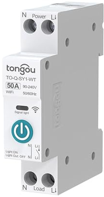 TONGOU DIY 1P+N Interrupteur intelligent WiFi avec relais intelligent de 50 A, application pour iOS Android, télécommande TUYA/Smart Life pour Smart Home et contrôle vocal et chronométrage
