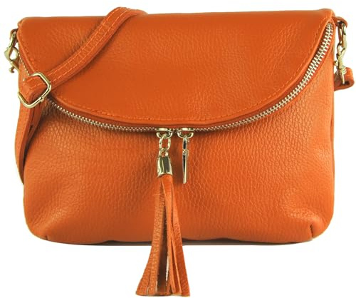 modamoda de T07L / T139L Damen Leder kleine Umhängetasche 2 Modelle handmade in Italy, Farbe:Orange