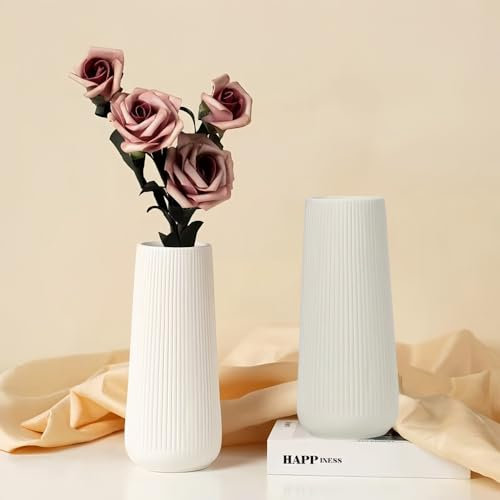 DEIVYON Keramik Blumen Vase Pampasgras Vasen Weiß Vase Dekorative für Blumen Pampasgras,Wohnzimmer Esstisch Büro Dekor(1Stück)