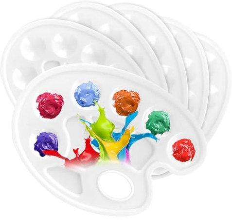 PBUSPU 6 Stück Universalpalette, Mischpalette, mit Griffloch und 10 Mischfeldern, Aquarell Malschale für Ölkunst, Gouache, Malen Tablett für Anfänger, Künstler, Erwachsene