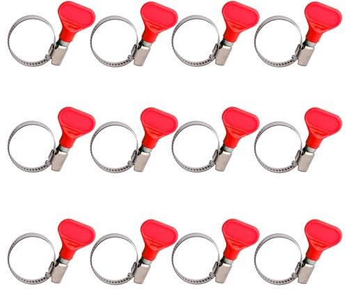 BESTYCHAO Schlüsseltyp Schlauchklemme Set, 12 Stück Einstellbare 16-27 mm Edelstahl Schlauchklemme Rohrschelle für Waschmaschine, Spülmaschine, Pool, Auto - Rot