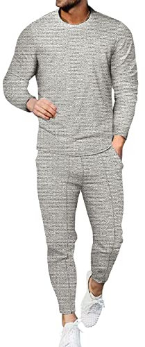 Ensemble de détente en tricot gaufré pour homme, survêtement deux pièces à manches longues, sweat-shirt décontracté et pantalon de jogging, vêtements d'entraînement légers, vêtements de sport