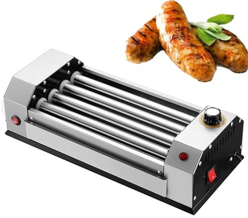 Máquina for hacer perritos calientes, parrilla de acero inoxidable for salchichas, 4 rodillos antiadherentes giratorios de 360° for encimera, control de temperatura, for cocina, desayuno, refrigerio
