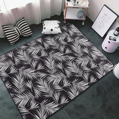 Alfombras para sala de estar, dormitorio, hojas de palma blancas, manta suave, lavable, 7,6 x 12,7 cm, alfombra antideslizante, hojas de palma blancas, alfombra de piso interior, decoración de