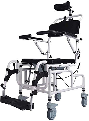 Tilt In Space Reclining Shower Chair with Padded Seat and Adjustable Headrest Upgraded Commode Chair with Armrests Flip Up Arm and Foot Rests Includes Commode Pail