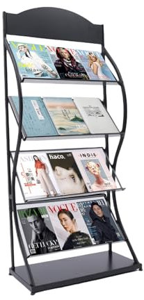 Bodenstehender Zeitschriften- Und Prospekthalter - Zeitschriftenständer Mit 4 Fächern, A4-Broschürenständer, Bodenständer Für Bücher, Literatur, Prospektständer Für Messen Und Ausstellungen(Black)