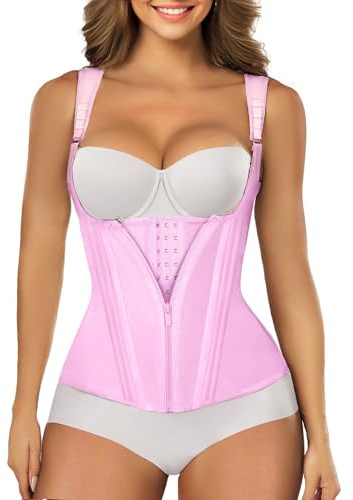 SHAPERX Midjetränare för Kvinnor Kroppsformare med Stålbenad Korsett Timglas Byst Magkontroll Midje Cincher Sport Gördel, Rosa, XL