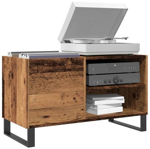 Gecheer Plattenschrank Schallplattenschrank Plattenspieler Schrank für Wohnzimmer, LP Schrank Schallplattenständer, Altholz-Optik 84,5x38x48 cm Holzwerkstoff