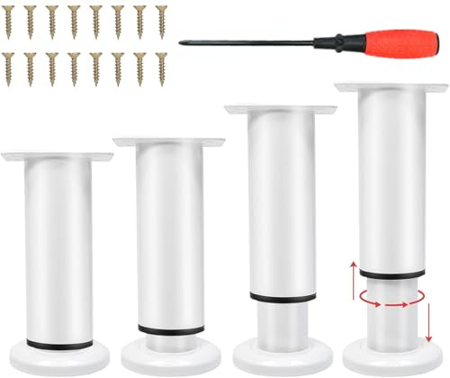 NCRGB 4 Bordsben av Metall, Justerbara Bordsben,Justerbara Bordsben, Möbelben, kit med Skruvmejsel och Skruvar (Vit, 18-32 cm)