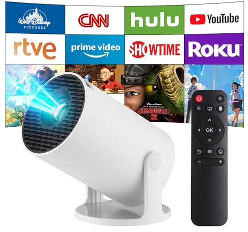 Mini proiettore, upgrade 4K Smart Home Cinema Proiettore con Android 11, 2.4/5G Dual WiFi6, Bluetooth5.4, Correzione trapezoidale auto, rotazione di 180 gradi, display da 130 pollici per Phone/PC/Lap