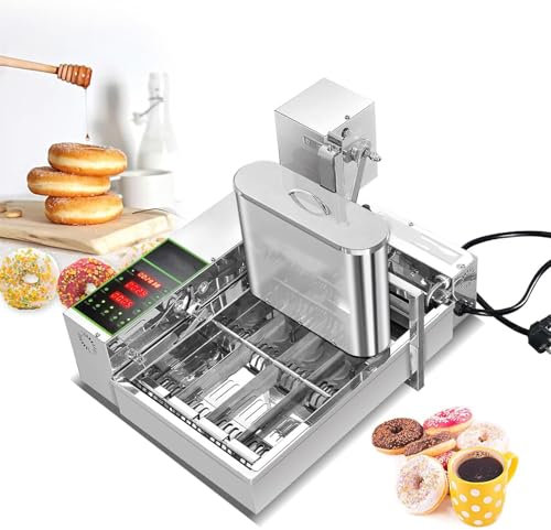 KJZQXYX Automatic Doughnut Maker with Intelligent Control Panel,4 Rows Stainless Steel Commercial Donut Fryer, Donut Maker Machine For Perfectly Shaped (Silver Four rows)