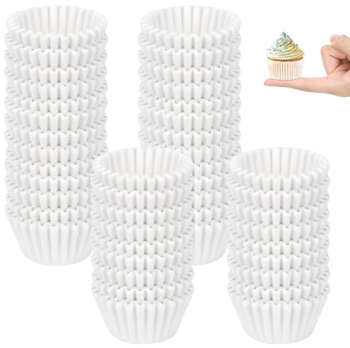 Dreamtop Mini Cupcake Cases 1000 Pack - White Greaseproof Paper Baking Cups for Muffins Chocolate Truffles, Small Party Liners for Birthday Wedding Celebration Baking (Mini Size)