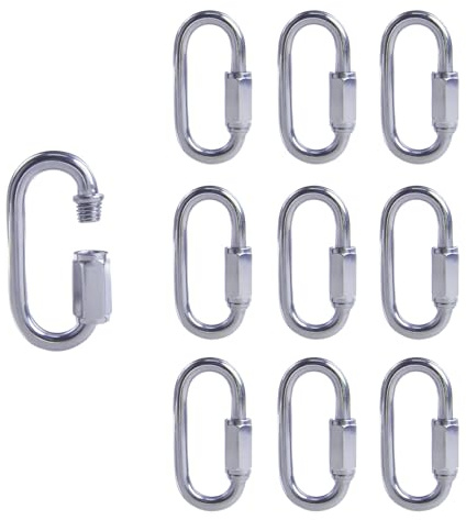 Kivomot 3/16 Wire Quick Links, 10 Pack - 304 Stainless Steel Screw-Lock Chain Connectors, Silver (M5), 1.97 OAL, 0.93 W, 0.26 Opening - for Chains & Ropes, Hammock, Swing, DIY