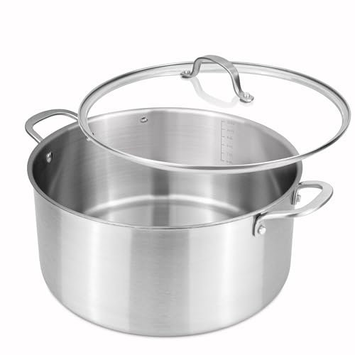 Stainless Steel Cooking Pot – Induction Hob Stockpot with Glass Lid – Oven Safe Non Stick Dutch Oven – 32cm 11.8L – by Nuovva