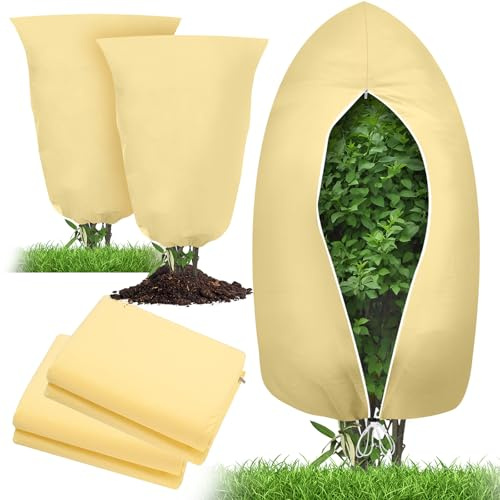 Behiruch 2 Pezzi Protezione Invernale per Piante, 120 x 180CM Telo Copri Piante Antigelo, Riutilizzabile Materiale Spesso con Coulisse e Cerniera per Olivo, Palme (Bianco)