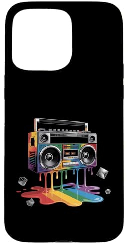 Rainbow Peinture Goutte à Goutte Boombox Old School 80s Musique Hip Hop Coque pour iPhone 15 Pro Max