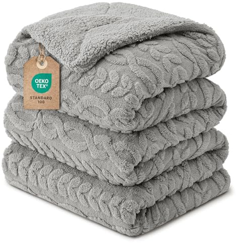 PHF Sherpa Fleecedecke Flannel Kuscheldecke 152x203cm, Oeko-TEX® Zertifiziert super weiche Wohndecke, 510GSM getufteter Jacquard luxuriöse Ästhetische Blanket für Couch Sofa Bett, Grau