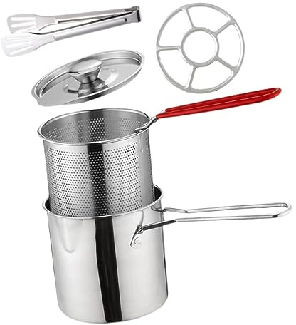 Healifty Olla y Cesta para Freír Olla Freidora con Cesta y Tapa Acero Inoxidable Seguridad con Mango Fácil Limpieza Adecuado para Patatas Fritas Pollo y Cenas Familiares