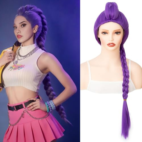 PARXITN Parrucca per cosplay da donna, lunga per Halloween, per feste, carnevale, viola scuro