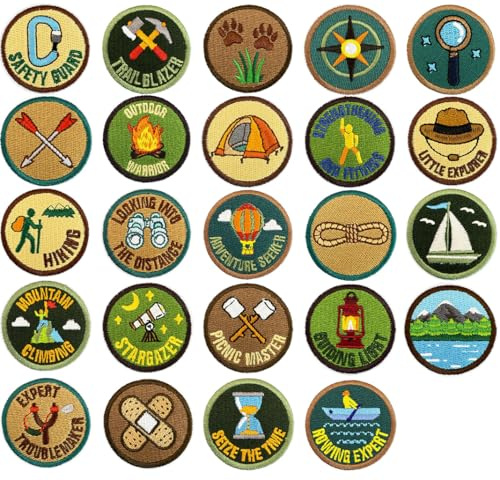 24 Stück Outdoor Travel Patches Kinder und Erwachsene Camping Iron on/Sew on Patch Flicken Bügelbilder Bestickte Aufnäher für Aufnähen oder Aufbügeln auf T-Shirt Rucksäcke Jacken Kleidung Hut Jeans