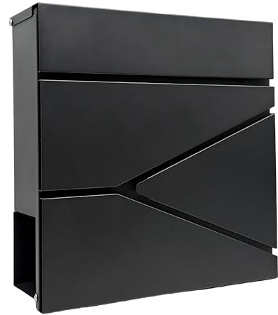 Relaxdays brevlåda med tidningsfack, HxBxD: 37 x 37 x 11 cm, DIN C4, väderbeständig, 4 nycklar, svart