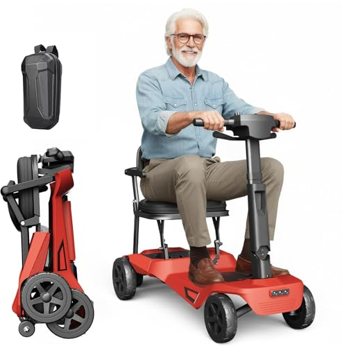 MediHoist 18 kg Seniorenmobil mit Doppelakku 40 km Reichweite, Rot YL-985S