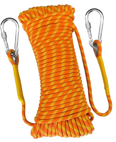 HUYEZybflt 12mm statisches Kletterseil 30m Set 2 Karabiner & Tasche | Hochfestes Nylon, UIAA-zertifiziert, geeignet für Rettung, Bergsteigen und alle Outdoor-Arbeiten, Fluorescent orange