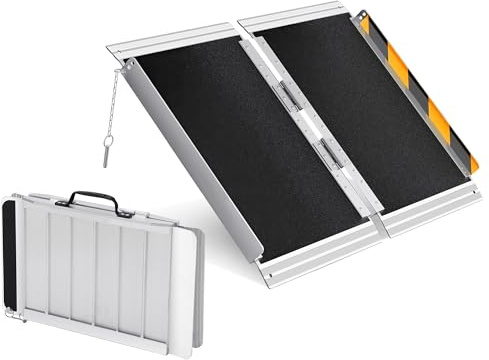 GarveeTech Schwerlast Rollstuhlrampe Faltbar aus Aluminium, Tragbar, Leichtgewicht mit Sicherheitsverriegelung, Rutschfest, 600 lbs Kapazität für Autos, Garagen, Türschwellen, Bordsteine und Haustufen
