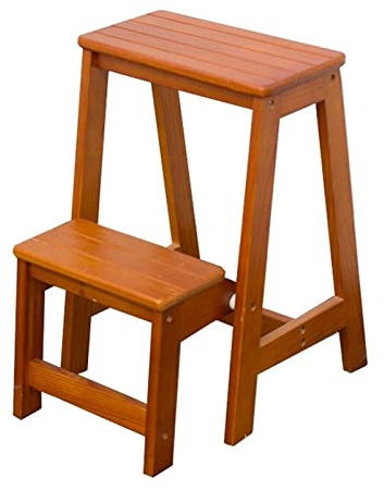 Taburete plegable de 2 escalones para interiores, silla de escalera antideslizante de madera, taburetes pequeños portátiles para encimera de cocina, banco de zapatos, estante de flores, diseño que