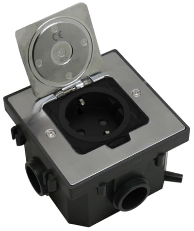 Serbatoio da pavimento in acciaio inox espandibile con presa Schuko VDE | Presa da pavimento per pavimenti cavi e massetti (nero)