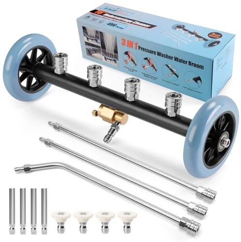 3-in-1 Under Carriage Pressure Washer Attachment, 16 Inch Pressure Washer Undercarriage Cleaner and Water Broom for Power Washer Surface Cleaner with 3 Extension Wands and 8 Nozzles