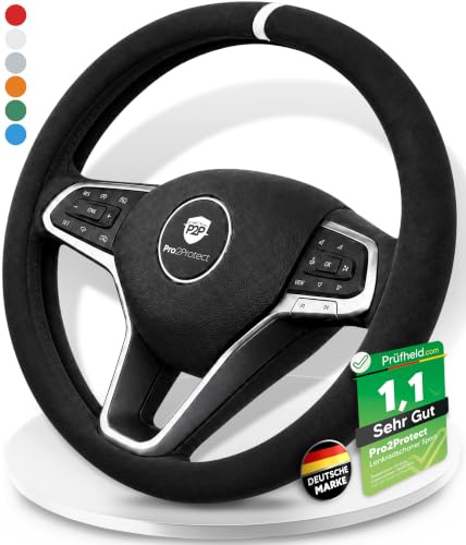 [ Test SEHR GUT ] Pro2Protect Lenkradbezug Alcantara-Style| Auto Zubehör Innenraum | Lenkradhüllen | Lenkradschoner PKW | Lenkrad Bezug Lenkradschutz | Autozubehör Geschenke für Frauen und Männer