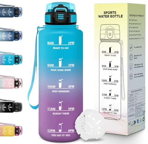 Motswedi Borraccia 1,5l, Borraccia Motivazionale, a Prova di Perdite, Bottiglia Palestra, Con marca temporale, Bottiglia Acqua per Sport, Università, Ufficio & Bicicletta - Blu&viola