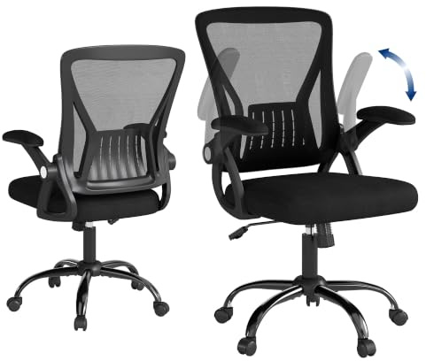 Flysky Ergonomischer Bürostuhl, Netzgewebe, Verstellbare Armlehnen, Schwarz | 360° drehbar mit Lendenwirbelstütze, atmungsaktives Netzgewebe, ideal als Schreibtischstuhl für Büro & Homeoffice