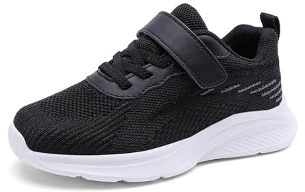 Zapatillas deportivas ligeras para niños para el ocio escolar con material exterior transpirable suela flexible, Negro , 33 EU