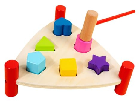 QLECXZI Holzhammer Spielzeug – Interaktives Spielzeug fördert die Entwicklung durch sicheres Spielen mit dem Hammer für Junge Lernende – Holzhammer zum Rammen von Pfählen, , Dreieck