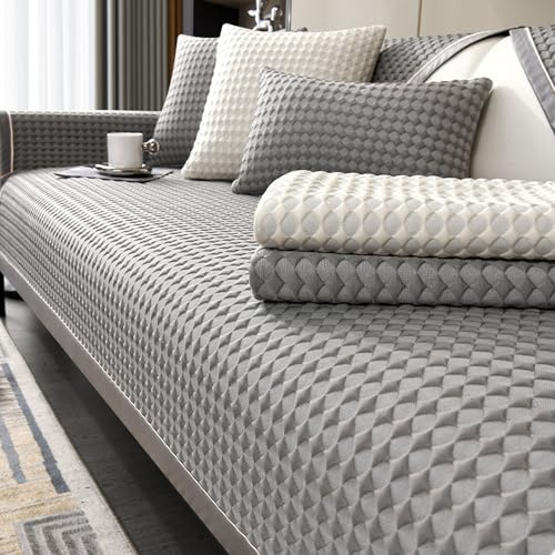 Generisch Kühlende Sofabezug,Couch Überzug Sofaläufer Sofaschoner rutschfest Dekorativer Überwurf Kissenschutz für Wohnzimmer Sofadecken für Sitzfläche,Grey,80x160cm